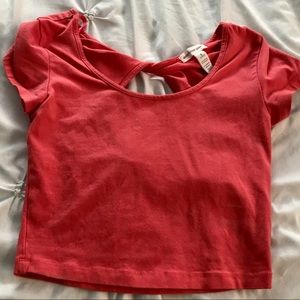 Coral Crop Top with Bow Peephole on Back (S)